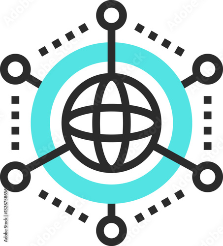 global network flat line web icon concept