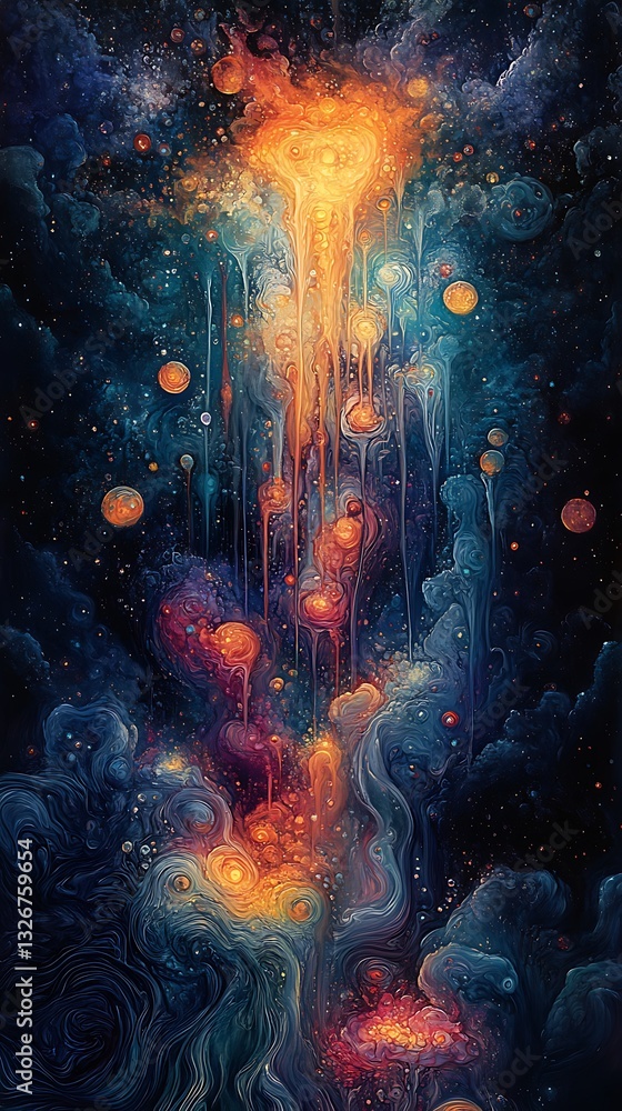 Abstract cosmic flow, vibrant energy, celestial landscape, artistic background, potential for wallpaper or digital art Abstract cosmic flow, vibrant energy, celestial landscape, artistic background, potential for wallpaper or digital art