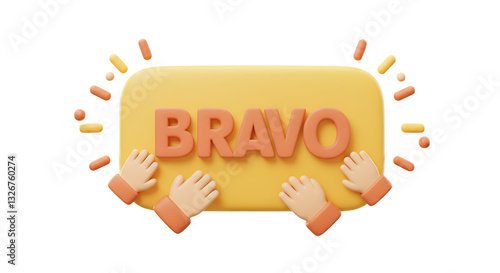 Bravo Sign Illustration with Hands Clapping in 3D Style