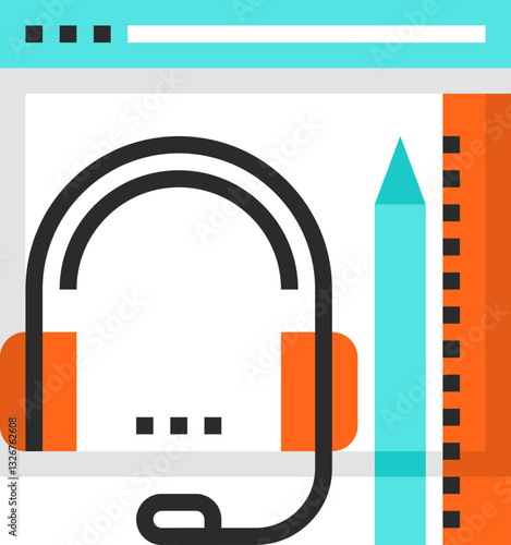blended learning flat line web icon concept