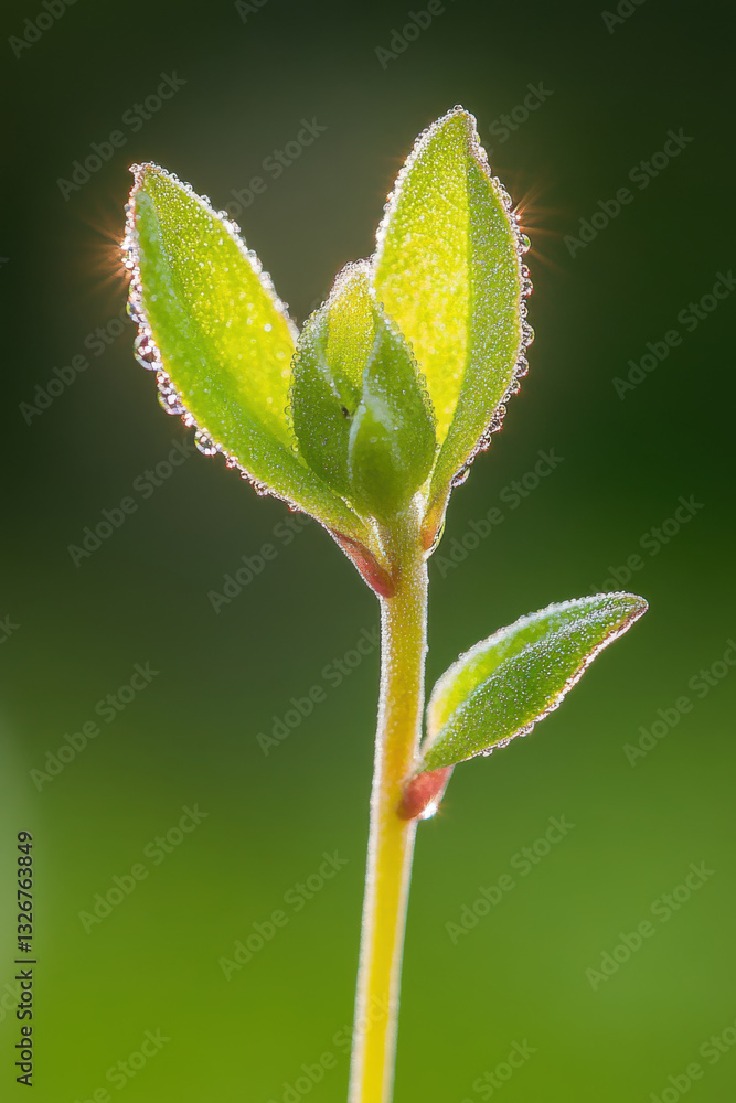 newborn sapling with tiny leaves unfolds in macro view, showcasing fresh green hues and delicate dew drops. vibrant growth symbolizes new beginnings and natural beauty newborn sapling with tiny leaves unfolds in macro view, showcasing fresh green hues and delicate dew drops. vibrant growth symbolizes new beginnings and natural beauty