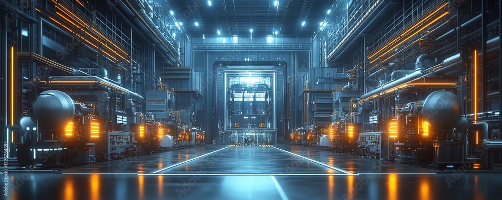 Obraz premium Massive power plant protected by a digital force field