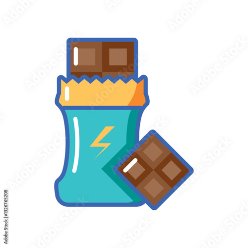Vector illustration of an energy chocolate bar with lightning symbol, representing a high-energy snack or power food