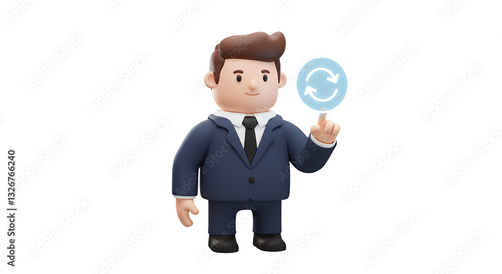 Character Touching Circular Arrow for Updates or Refresh with Suit Character Touching Circular Arrow for Updates or Refresh with Suit