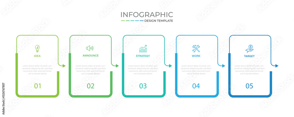 Business vector infographic design template with icons and 5 options or steps. Can be used for process diagram, presentations, workflow layout, banner, flow chart, info graph