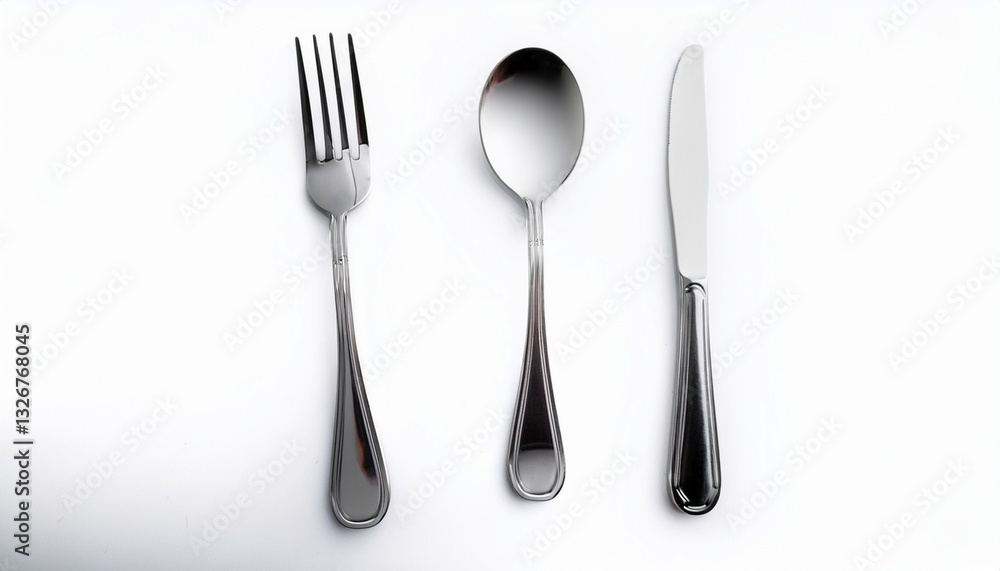 Set of Cutlery: Fork, Knife, and Spoon Isolated on White Background Set of Cutlery: Fork, Knife, and Spoon Isolated on White Background