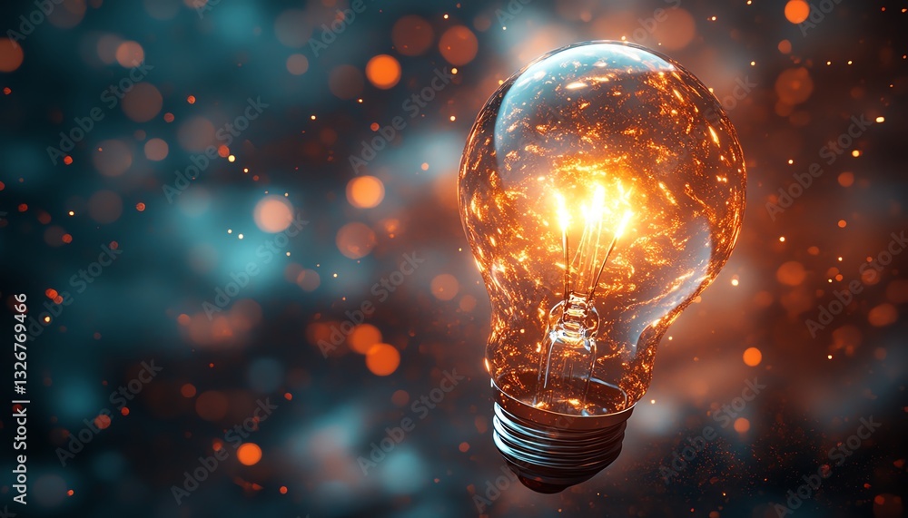 Glowing light bulb with vibrant rays bursting out Glowing light bulb with vibrant rays bursting out