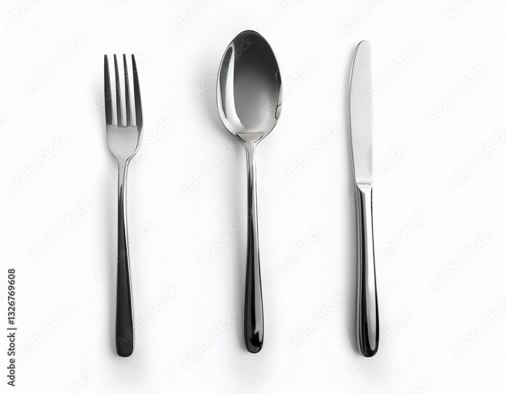 Set of Cutlery: Fork, Knife, and Spoon Isolated on White Background Set of Cutlery: Fork, Knife, and Spoon Isolated on White Background