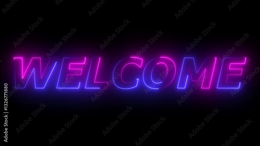 Glowing neon sign welcome . Welcome neon text .glowing Neon line welcome text animation in black background. Glowing neon sign welcome . Welcome neon text .glowing Neon line welcome text animation in black background.