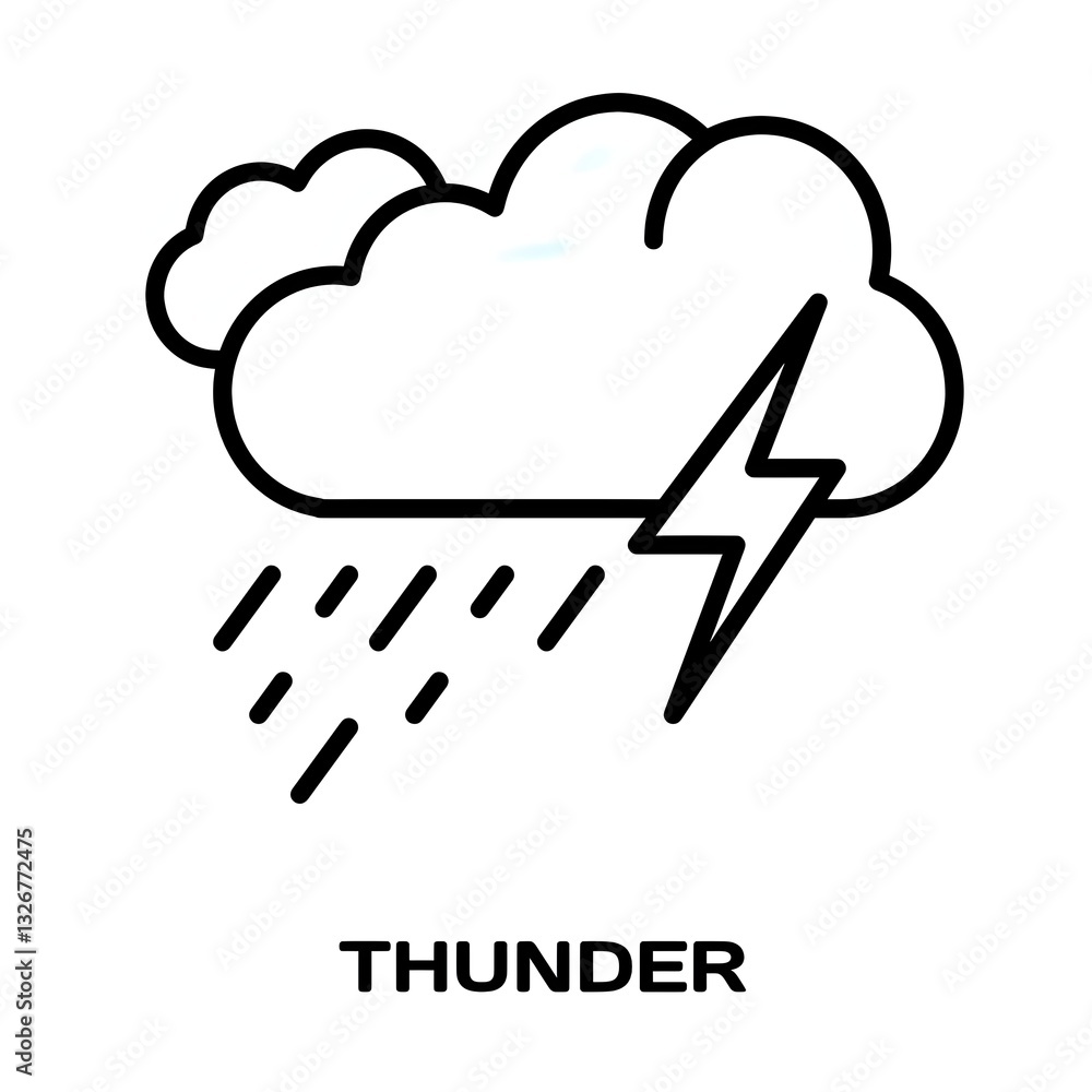 Thunderstorm Icon – Lightning and Rain Symbol editable stroke outline icon isolated on white background flat vector illustration, black outline, Pixel perfect
