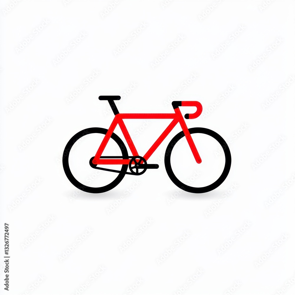 Red and black minimalist bicycle illustration on white background. Simple line art style. Red and black minimalist bicycle illustration on white background. Simple line art style.