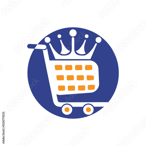 King shop vector logo design. Shopping cart with crown icon design.