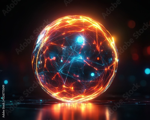 Abstract hightech 3D sphere with pulsating neon energy, futuristic innovation concept