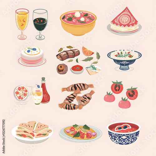 icon, illustration set for food and drink