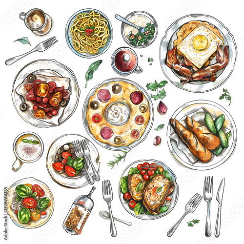 icon, illustration set for food and drink