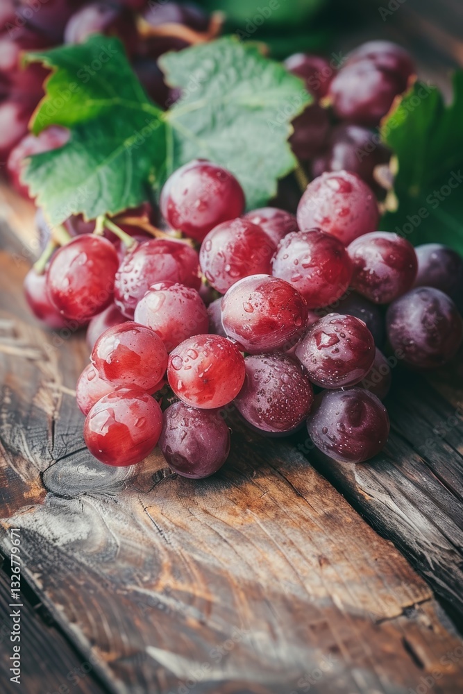 Fresh Grapes on a Wooden Table with Rustic Texture and Natural Light