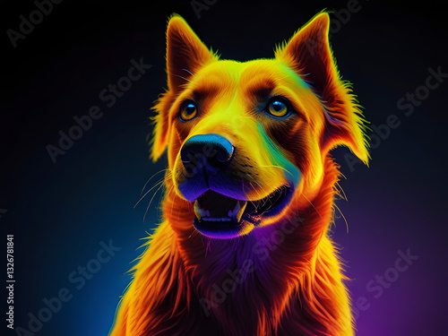 Black light poster with vibrant glowing colors of a drawing of a dog puppet