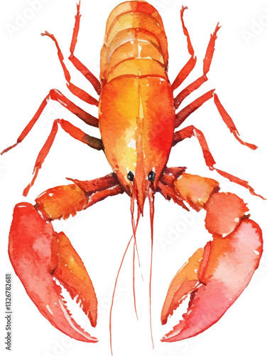 Watercolor painted lobster. Hand drawn fresh seafood design element isolated on white background.