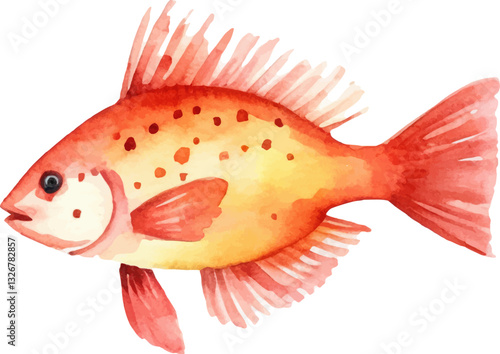 Watercolor painted fish. Hand drawn fresh seafood design element isolated on white background.