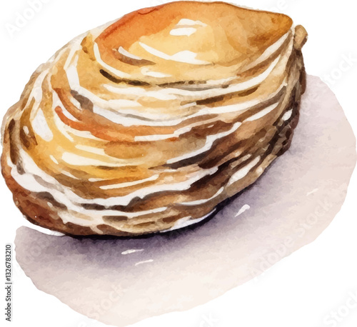 Watercolor painted oysters. Hand drawn fresh seafood design element isolated on white background.