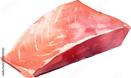 Watercolor painted salmon fillet. Hand drawn fresh seafood design element isolated on white background.