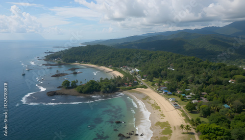 Aerial View: Tropical Beach & Coastal Village