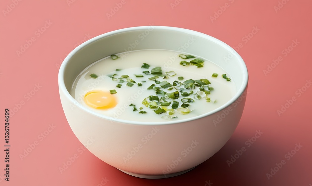 Hearty changua soup showcasing traditional Colombian flavors in a smooth ivory bowl Hearty changua soup showcasing traditional Colombian flavors in a smooth ivory bowl