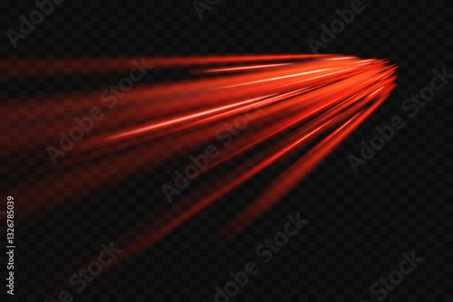 Bright red speed lines. Red lights trails, long exposure blur effect, vector illustration. On transparent background.