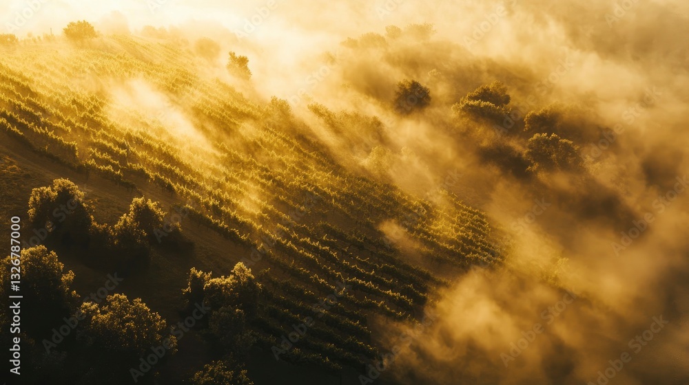 Fototapeta premium A stunning close-up of rolling Tuscan hills blanketed in a delicate morning mist