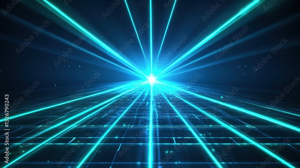 Obraz premium Glowing green blue neon laser lines abstract background. Futuristic hi-tech vector design.