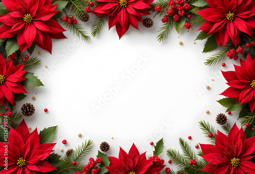 Christmas Poinsettia Frame: Holiday Background