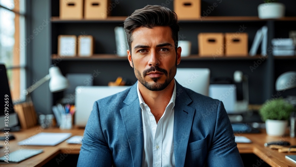 Fototapeta premium Confident man in creative office workspace focused on project