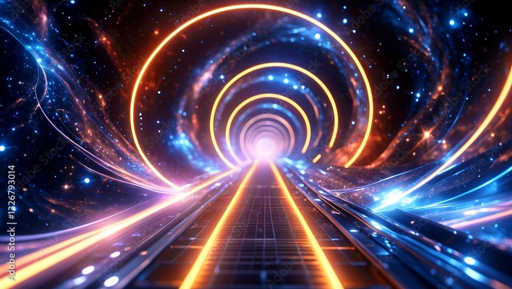 Cosmic energy swirls in futuristic light path Cosmic energy swirls in futuristic light path