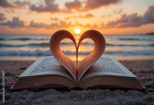 Sunset Beach Love: Book Heart Shape