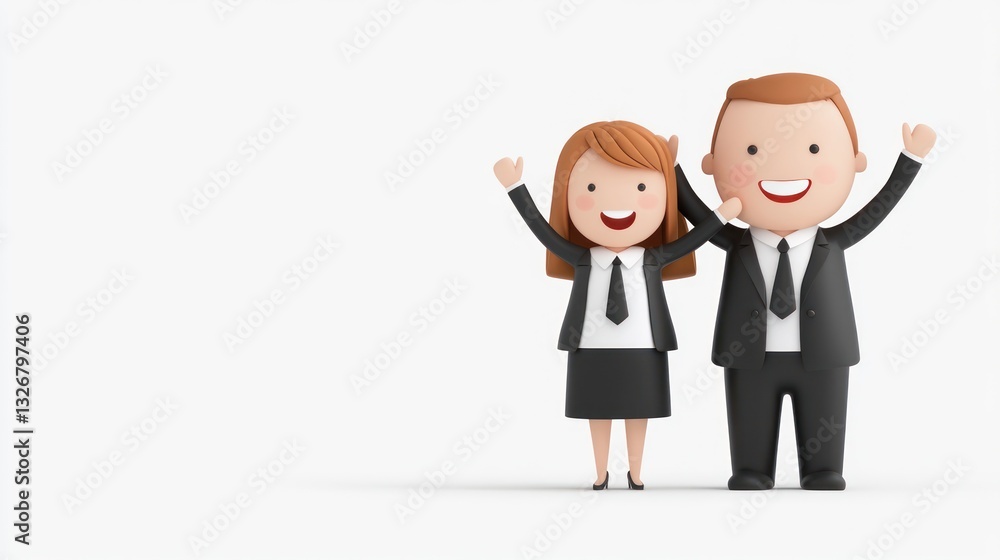 Celebrating Success: A 3D Render of Joyful Businesspeople Celebrating Success: A 3D Render of Joyful Businesspeople