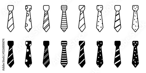 Tie icons set. Tie, necktie, neckcloth sign. Men ties icon collection
