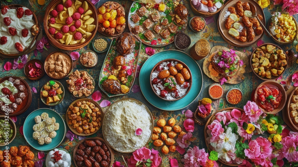 A Bountiful Feast Diverse Culinary Delights and Floral Arrangements A Bountiful Feast Diverse Culinary Delights and Floral Arrangements