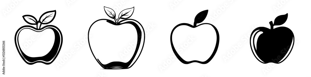 Different styles of apple illustrations showcasing various designs and levels of detail in a simple and clear format Different styles of apple illustrations showcasing various designs and levels of detail in a simple and clear format