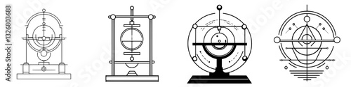 Intricate designs of scientific models showcasing celestial mechanics and orbital patterns