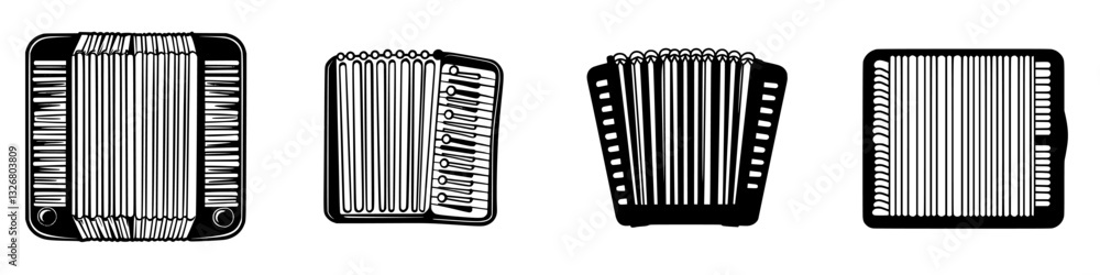 Different styles of accordion illustrations showcasing traditional musical instruments in a creative design Different styles of accordion illustrations showcasing traditional musical instruments in a creative design