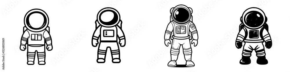 Different styles of cartoon astronaut characters in minimalist design for creative projects or educational material Different styles of cartoon astronaut characters in minimalist design for creative projects or educational material