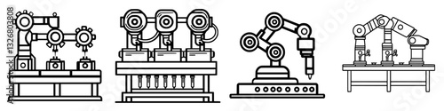 Illustration of industrial robotic arms used in automated assembly lines for manufacturing processes