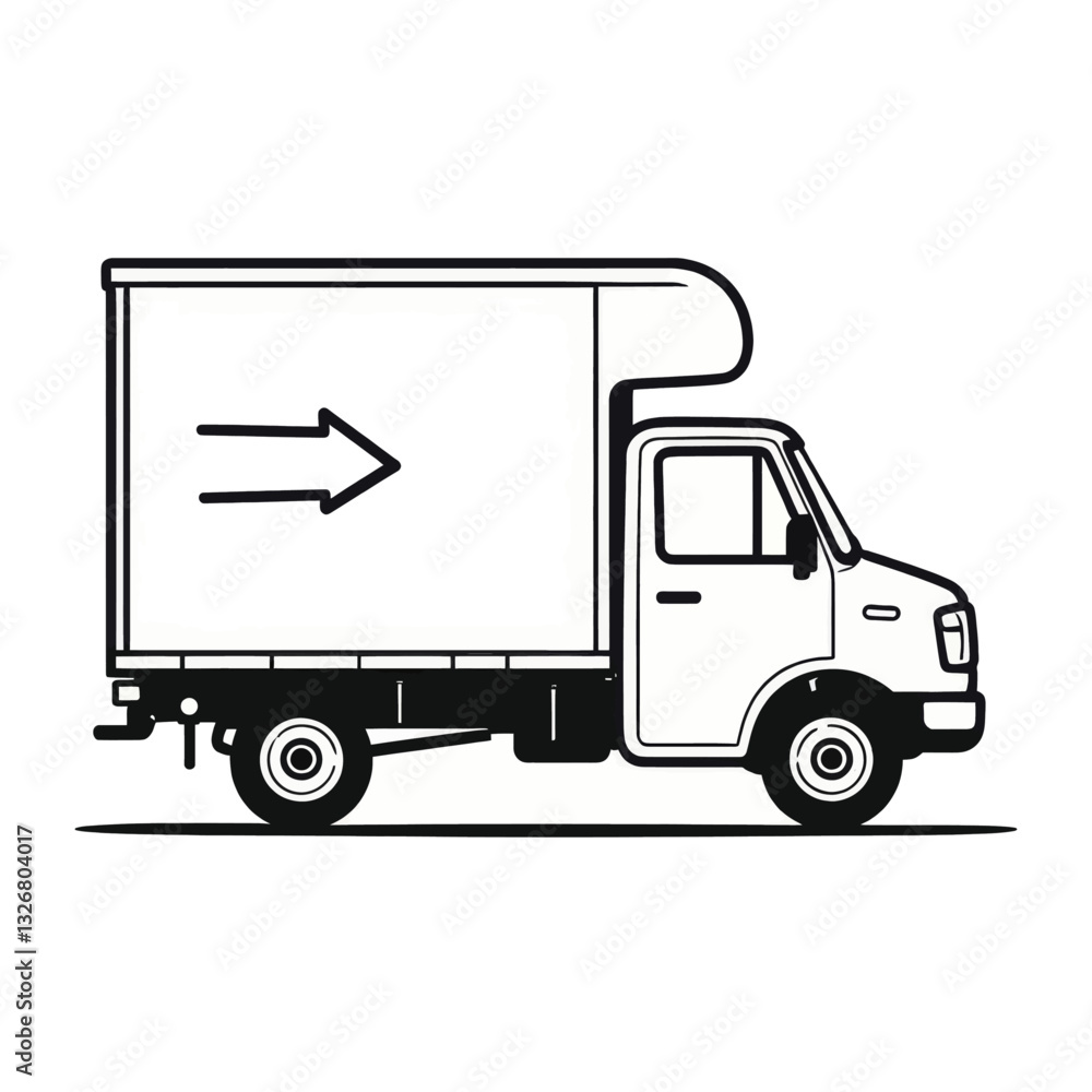 Black and white delivery truck with arrow icon Black and white delivery truck with arrow icon