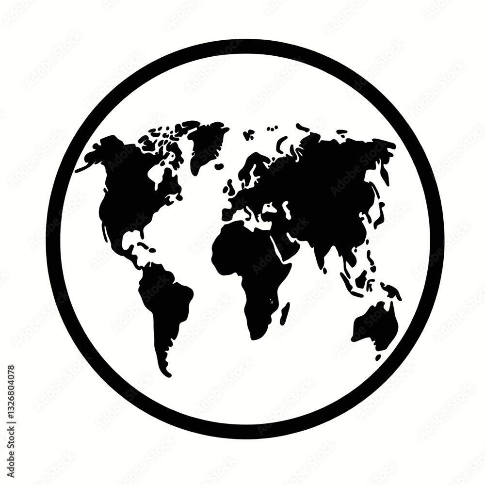 Obraz premium Black and white world map encircled by black band