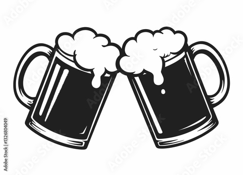 Black and white beer mugs cheers illustration