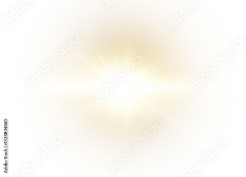 radiant sunlight effect featuring golden beams, glowing sparkles, and warm halo flares. Perfect for sunrise scenes, cosmic designs, energy bursts, and magical abstract backgrounds. Vector PNG