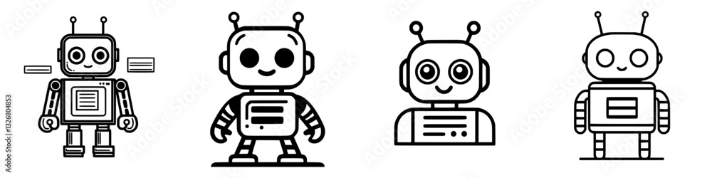 Various designs of cute robots in simple line art style showcasing creativity and imagination in character design Various designs of cute robots in simple line art style showcasing creativity and imagination in character design