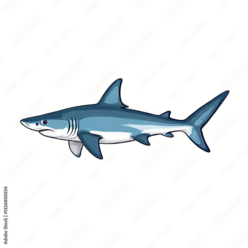 Blue Shark with a Caudal Fin on White Blue Shark with a Caudal Fin on White