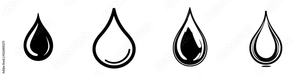 Various styles of water droplets illustrating design elements and artistic expression in a creative setting Various styles of water droplets illustrating design elements and artistic expression in a creative setting