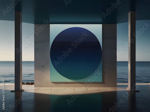 Image is a digital abstract artwork featuring a geometric pattern composed of various shapes, including circles, semi-circles, and rectangles. The layout is a grid-like arrangement with a harmonious